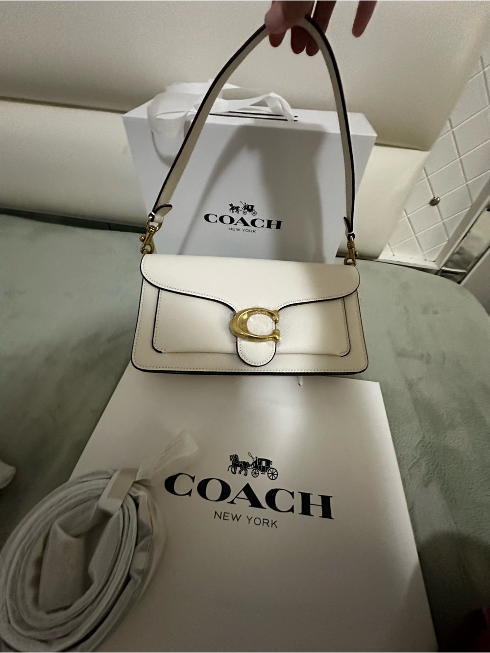 Coach Cream Leather Shoulder Bag with Gold Hardware